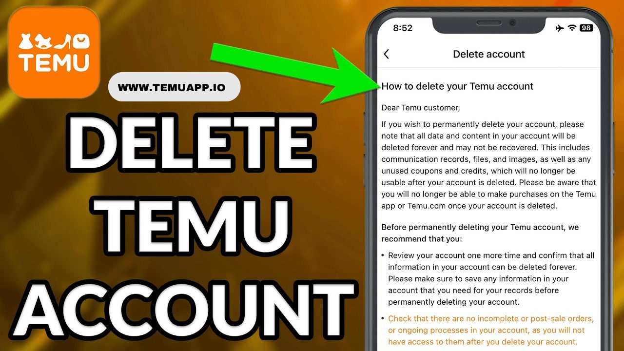 Using Mobile App to Delete Temu Account