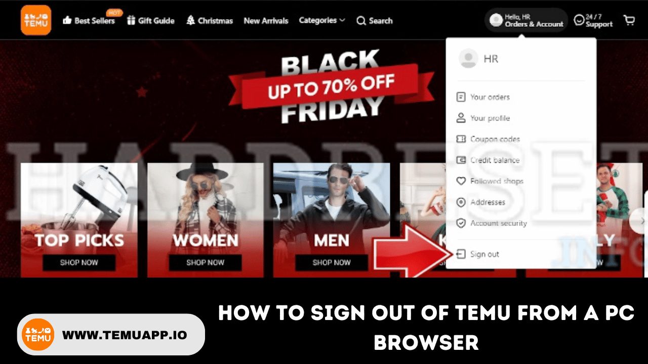 How to Sign Out Of Temu from a PC Browser